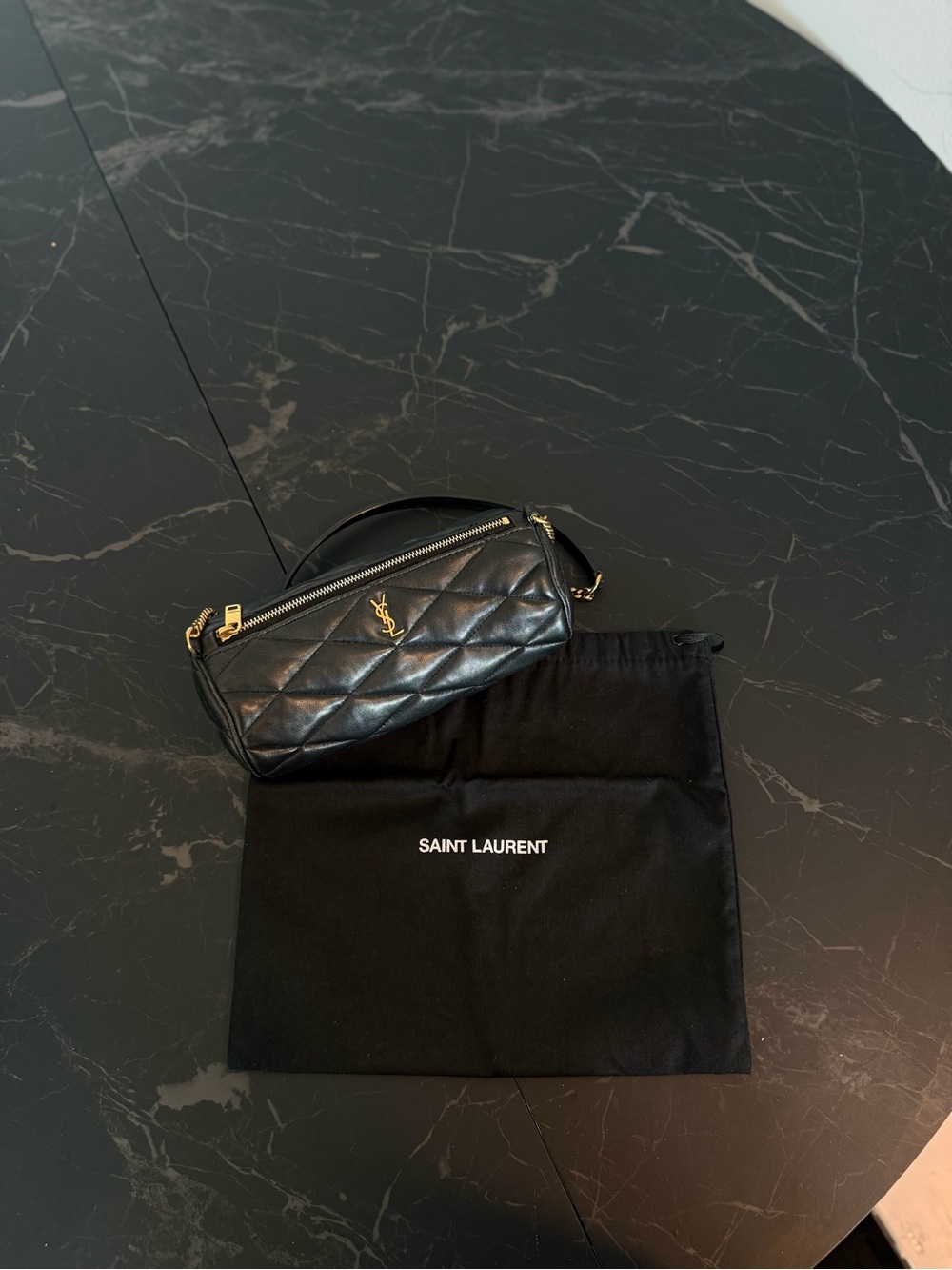Yves Saint Laurent Black Quilted Leather Wristlet with Gold Hardware - Picture 3 of 6